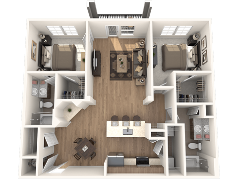 Floor plan for 2 beds, 2 baths, 1080 sqft